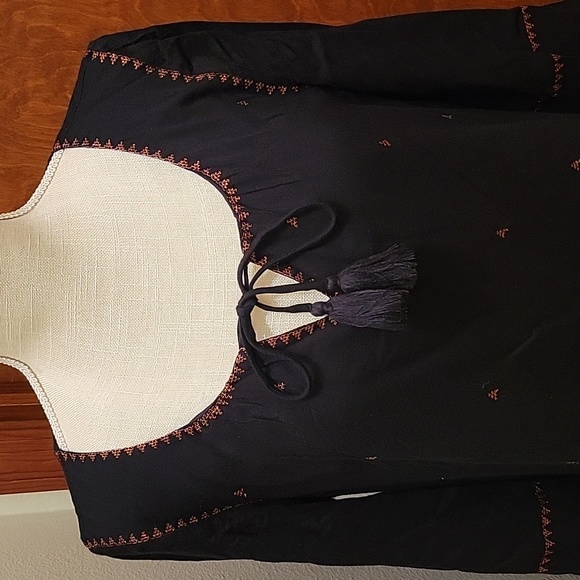 Madewell | Black Embroidered Signal Dress with Orange Stitching in size Small - Picture 2 of 11